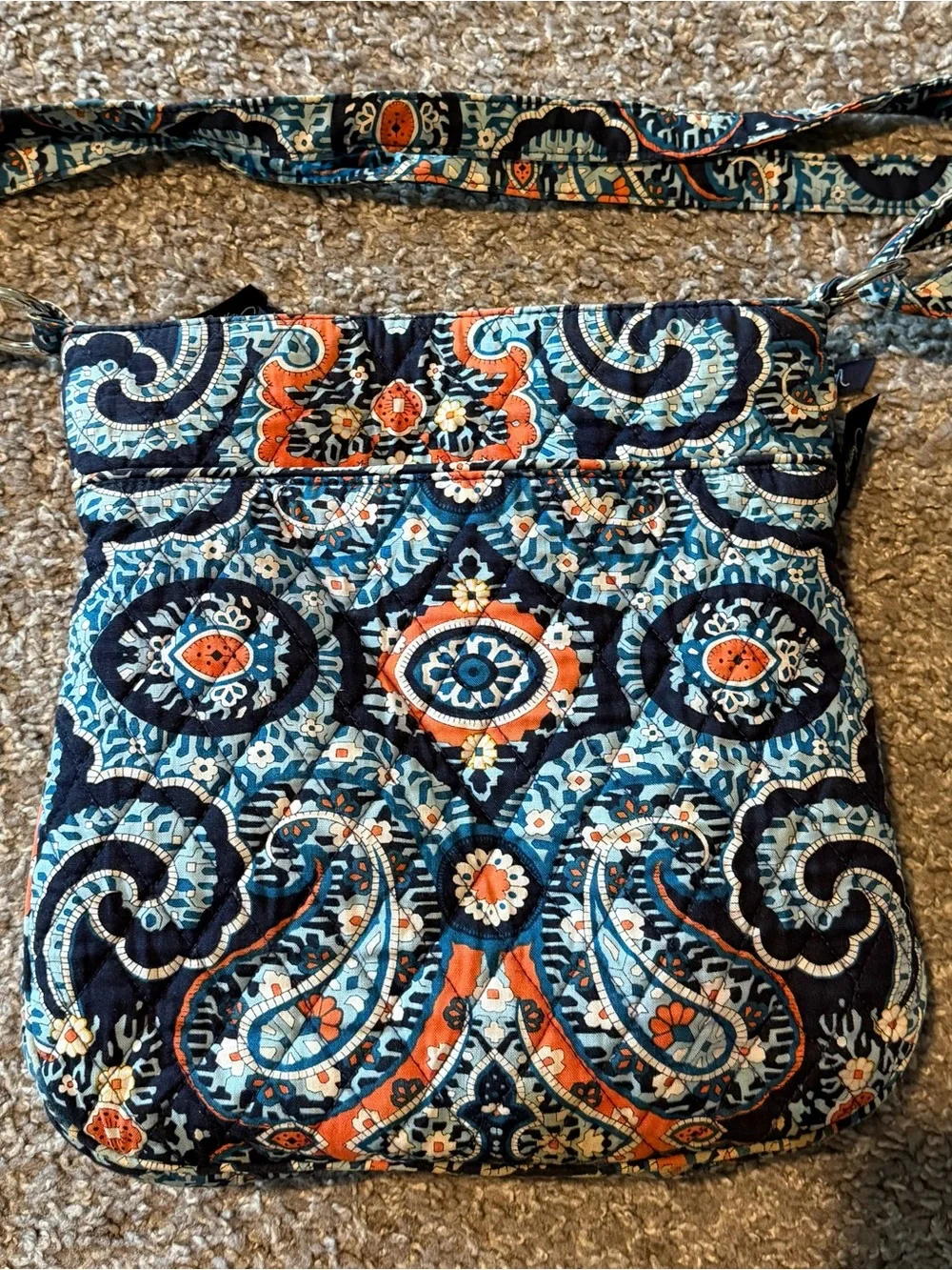 Vera Bradley Quilted Crossbody in Navy, Orange & Light Blue